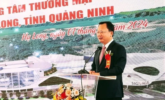 Ông Cao Tường Huy – Chủ tịch UBND tỉnh Quảng Ninh phát biểu tại Lễ khởi động dự án. Ảnh Vĩnh Quân