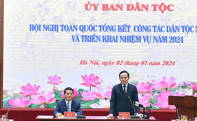 Phó Thủ tướng Chính phủ Trần Lưu Quang dự Hội nghị toàn quốc tổng kết công tác dân tộc năm 2023 và triển khai nhiệm vụ năm 2024 - Ảnh: VGP/Hải Minh