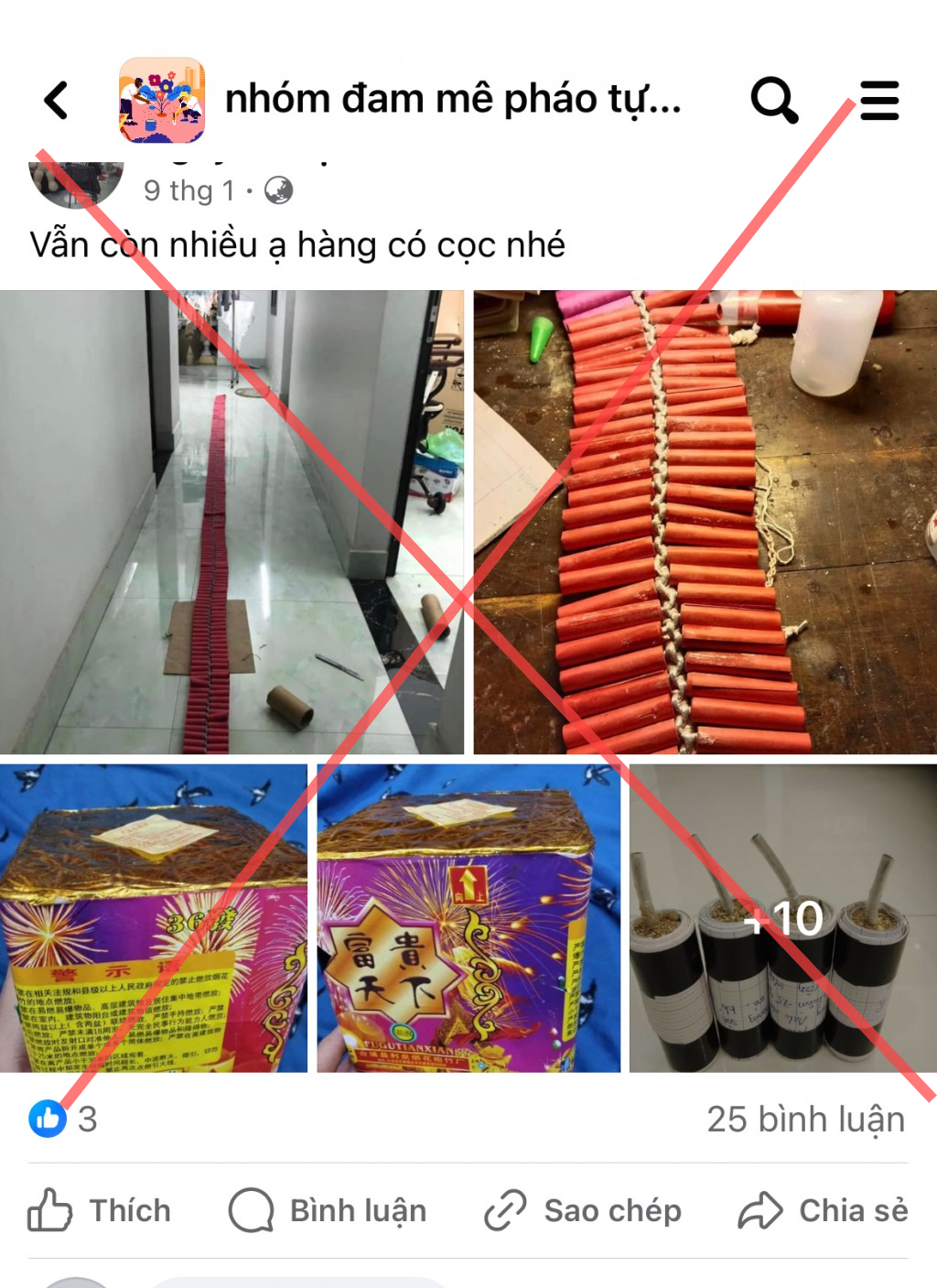 Các loại pháo lậu và nguyên liệu chế pháo được chào bán trên mạng xã hội Facebook