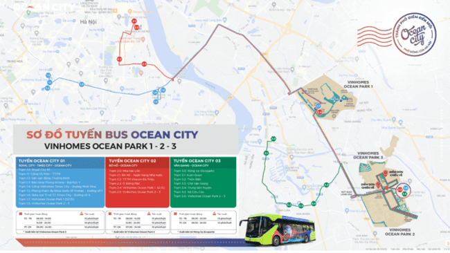 3 tuyến bus miễn phí được thiết kế thông minh với thời gian linh hoạt, đi qua các trạm trung chuyển quan trọng của thành phố