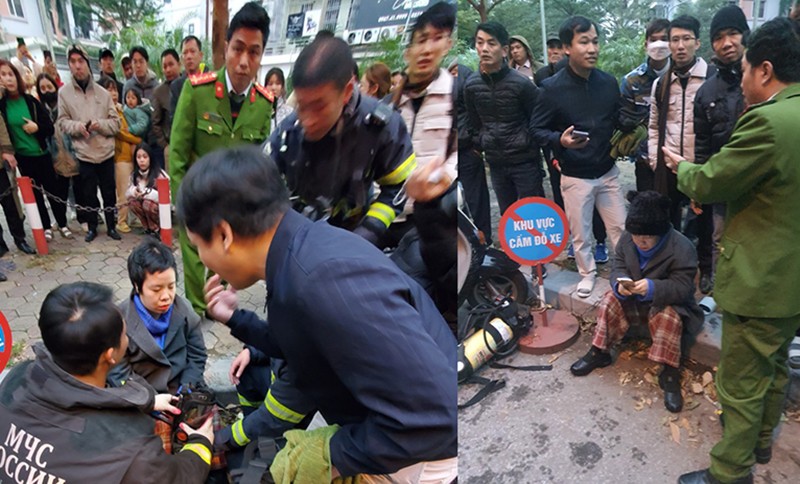 Cảnh sát PCCC và CNCH sử dụng mặt nạ phòng độc đưa nạn nhân trong đám cháy ra khu vực an toàn
