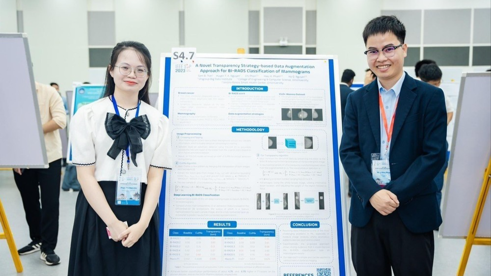 TS. Phạm Huy Hiệu và sinh viên tham gia trình bày nghiên cứu tại hội nghị IEEE Statistical Signal Processing Workshop tổ chức tại VinUni.