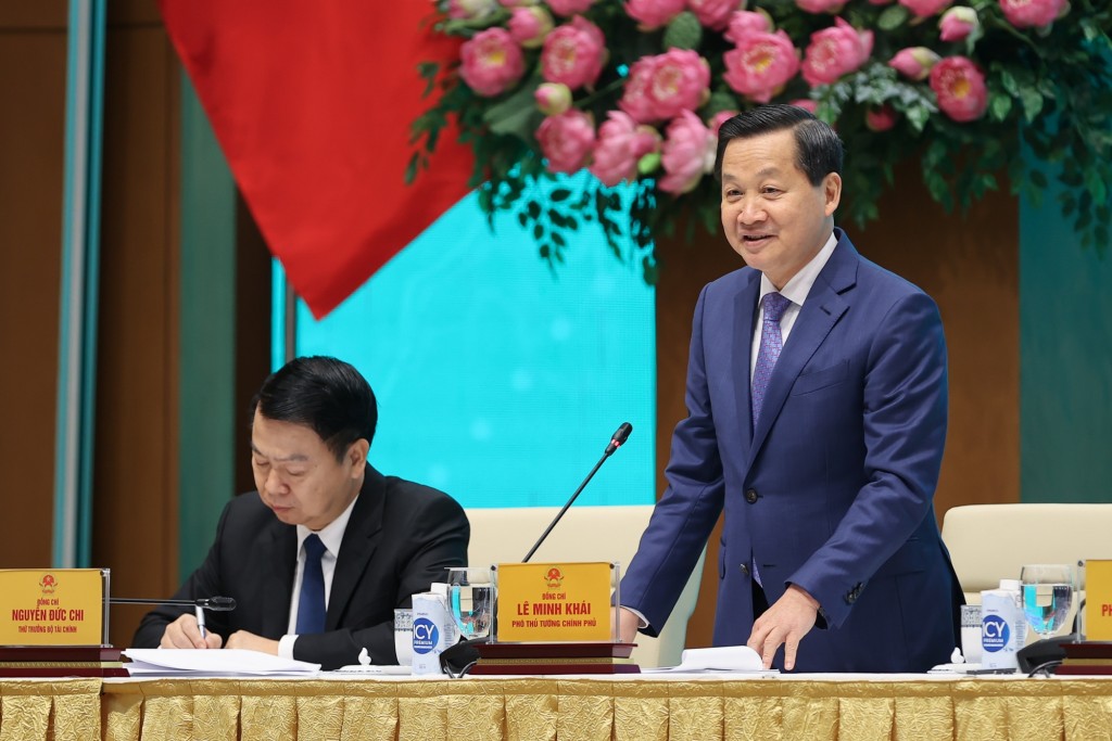 Phó Thủ tướng Lê Minh Khái phát biểu tại Hội nghị - Ảnh: VGP/Nhật Bắc