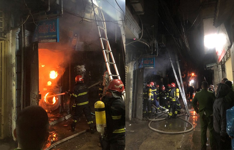 Hiện trường vụ cháy là tiệm giặt là số nhà 357 Ngõ Quỳnh