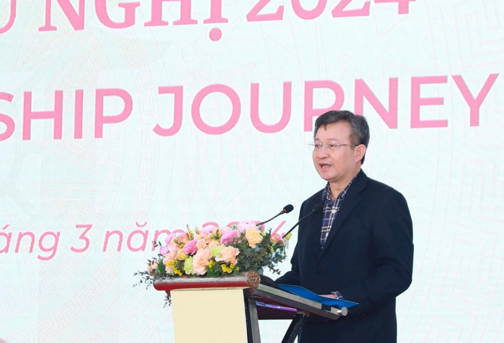 Chủ tịch Liên hiệp các tổ chức hữu nghị thành phố Hà Nội Nguyễn Ngọc Kỳ phát biểu tại sự kiện.