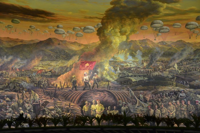 Một trích đoạn của bức tranh panaroma tái hiện toàn cảnh chiến dịch Điện Biên Phủ hiện đang trưng bày tại Bảo tàng Chiến thắng Điện Biên Phủ