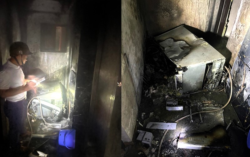 Hiện trường bên trong phòng trọ bị cháy ở xã Tân Triều
