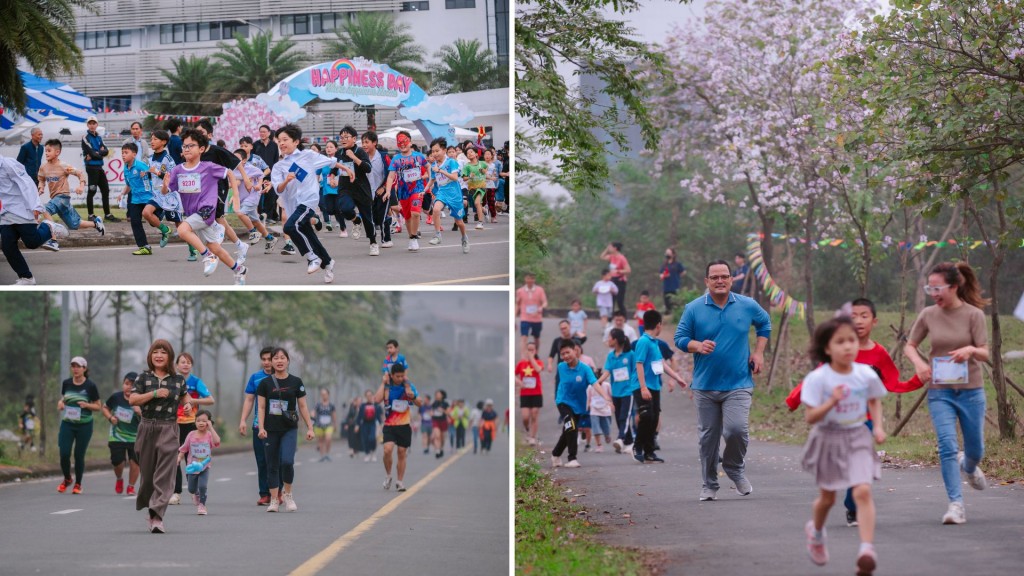 Đường chạy Fun Run dưới hàng ban hồng mộng mơ của TH School như tiếp thêm sức mạnh cho mọi runner