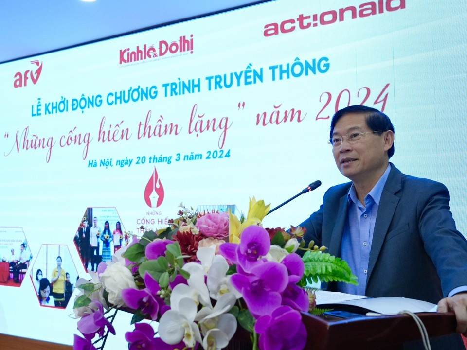Phó Trưởng ban Thường trực Ban Tuyên giáo Thành uỷ Hà Nội Phạm Thanh Học phát biểu tại buổi lễ. 