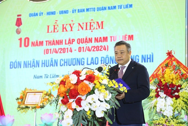 Chủ tịch UBND TP Hà Nội Trần Sỹ Thanh phát biểu tại Lễ Kỷ niệm.