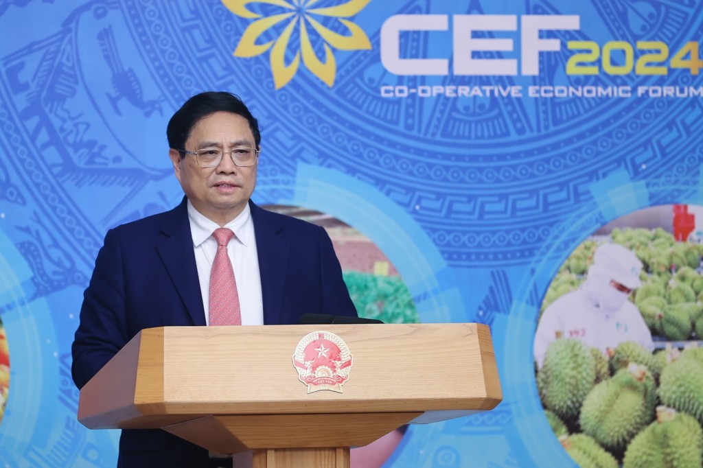 Thủ tướng Phạm Minh Chính phát biểu tại Diễn đàn kinh tế hợp tác, hợp tác xã năm 2024 - Ảnh: VGP/Nhật Bắc