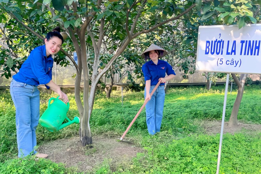 Nguyễn Hoàng Anh (bên trái) tham gia hoạt động của Đoàn Thanh niên 