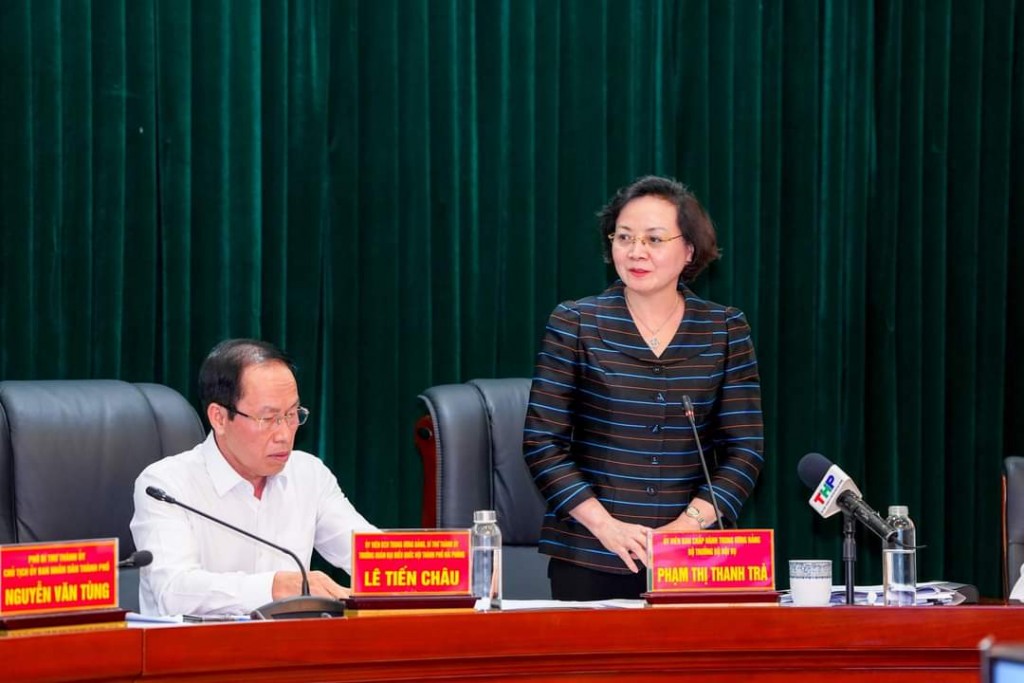 Bộ trưởng Bộ Nội vụ Phạm Thị Thanh Trà phát biểu tại buổi làm việc