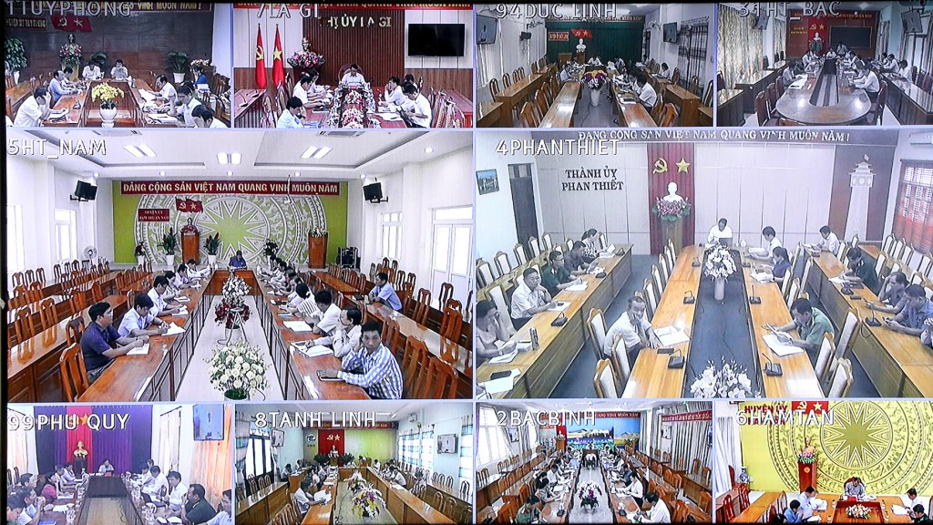 UBND tỉnh Bình Thuận họp giao ban trực tuyến với Thường trực các huyện, thị, thành ủy, đảng ủy trực thuộc tỉnh (Ảnh binhthuan.gov)