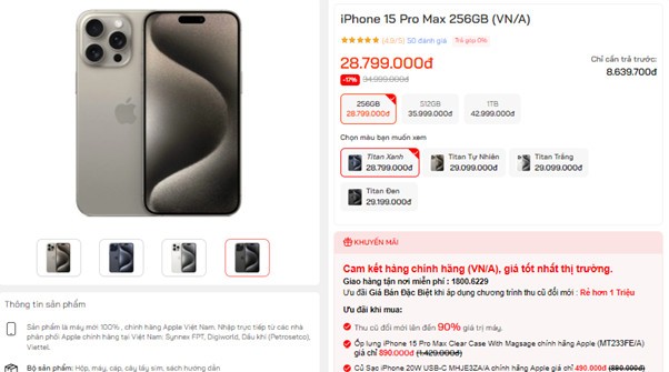 iPhone 15 Pro Max tiếp tục giảm giá