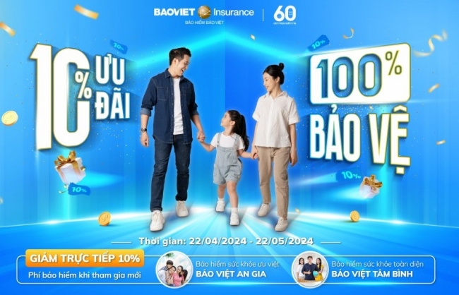 “10% ưu đãi, 100% bảo vệ” - Bảo hiểm Bảo Việt đồng hành cùng sức khỏe mọi thế hệ