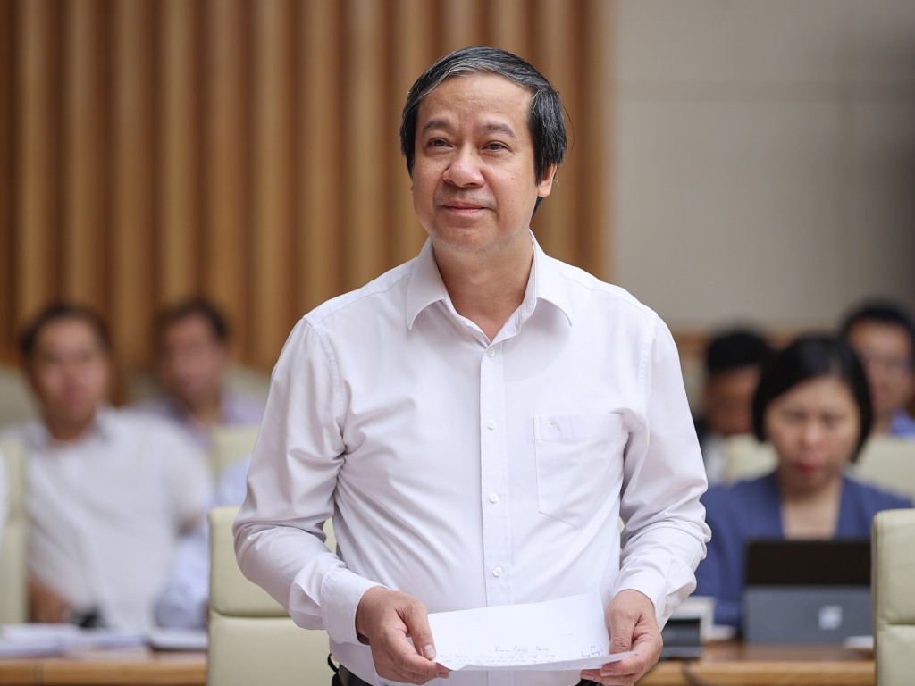 Bộ trưởng Bộ GD&ĐT Nguyễn Kim Sơn phát biểu tại hội nghị - Ảnh: VGP/Nhật Bắc