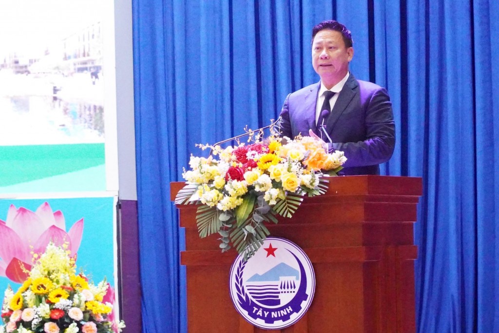 Ông Nguyễn Thanh Ngọc, Chủ tịch UBND tỉnh Tây Ninh phát biểu tại Hội nghị. (Ảnh: Việt Dũng)