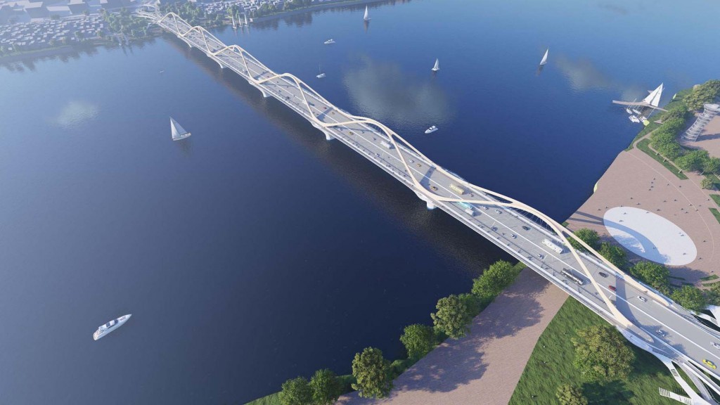 Cầu Trần Hưng Đạo nối trung tâm TP Hà Nội với quận Long Biên sau khi hoàn thành. Ảnh: Đơn vị thiết kế