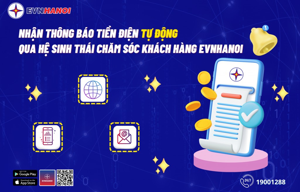 EVNHANOI cung cấp hệ sinh thái thông báo tiền điện tự động