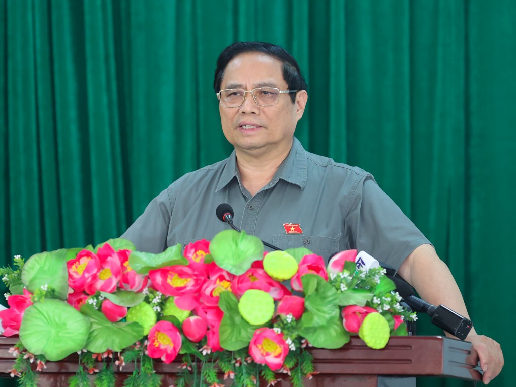 Thủ tướng Phạm Minh Chính phát biểu tại cuộc tiếp xúc cử tri TP. Cần Thơ trước kỳ họp thứ 7, Quốc hội khóa XV - Ảnh: VGP/Nhật Bắc