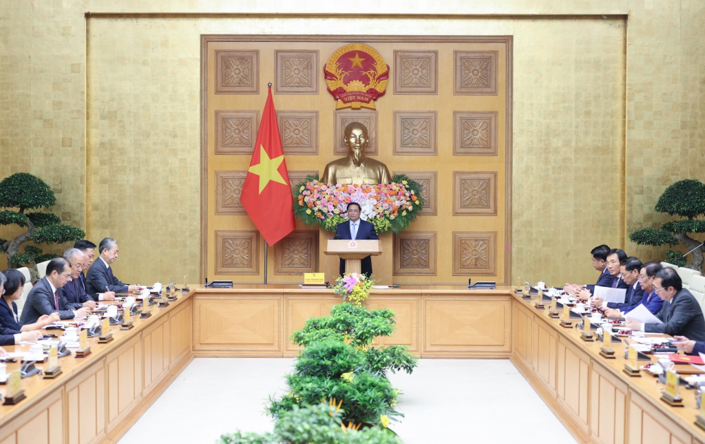 Thủ tướng khẳng định, Chính phủ Việt Nam luôn khuyến khích các doanh nghiệp Trung Quốc mở rộng hợp tác, tăng cường đầu tư vào các lĩnh vực Trung Quốc có thế mạnh, Việt Nam có nhu cầu và ưu tiên cao - Ảnh: VGP/Nhật Bắc