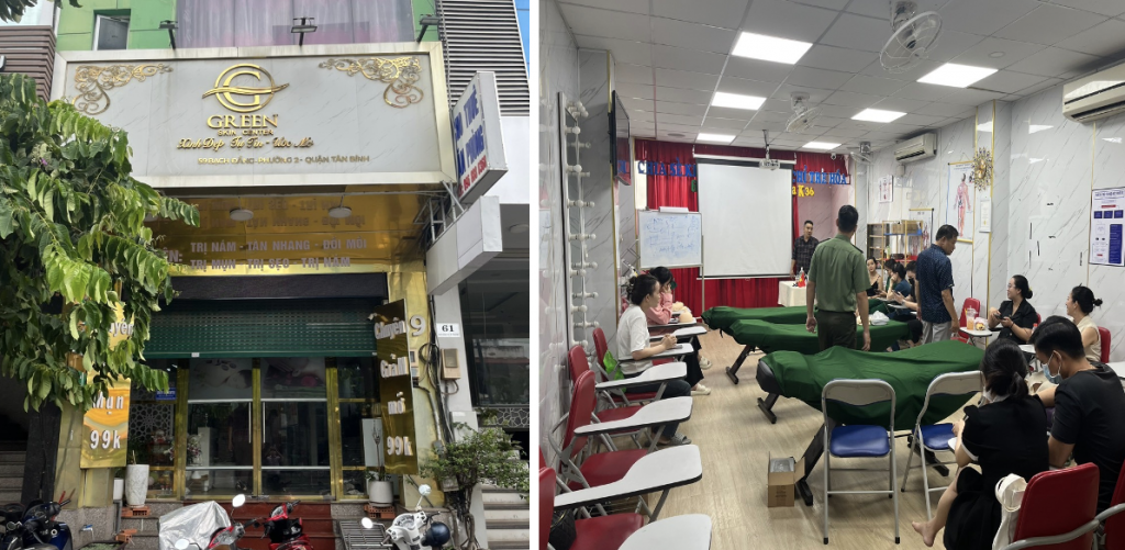 Đoàn kiểm tra cơ sở “Green Skin Center” tại địa chỉ 59 Bạch Đằng, Phường 2, quận Tân Bình, TP HCM
