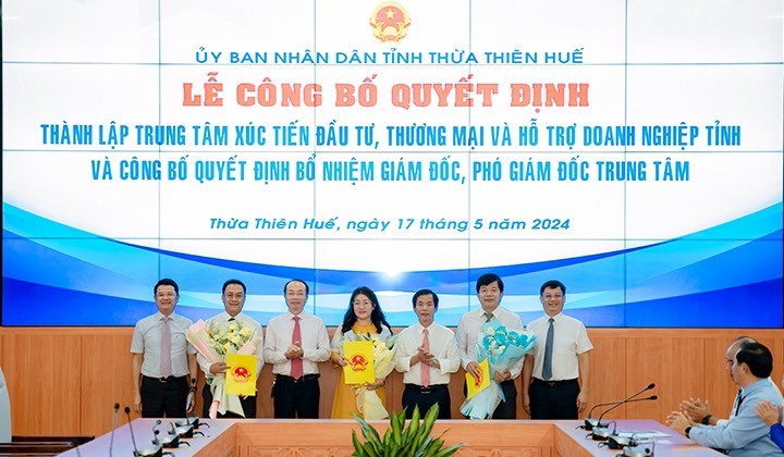 Lãnh đạo UBND tỉnh Thừa Thiên - Huế trao quyết định cho các cá nhân được bổ nhiệm (Ảnh thuathienhue.gov)