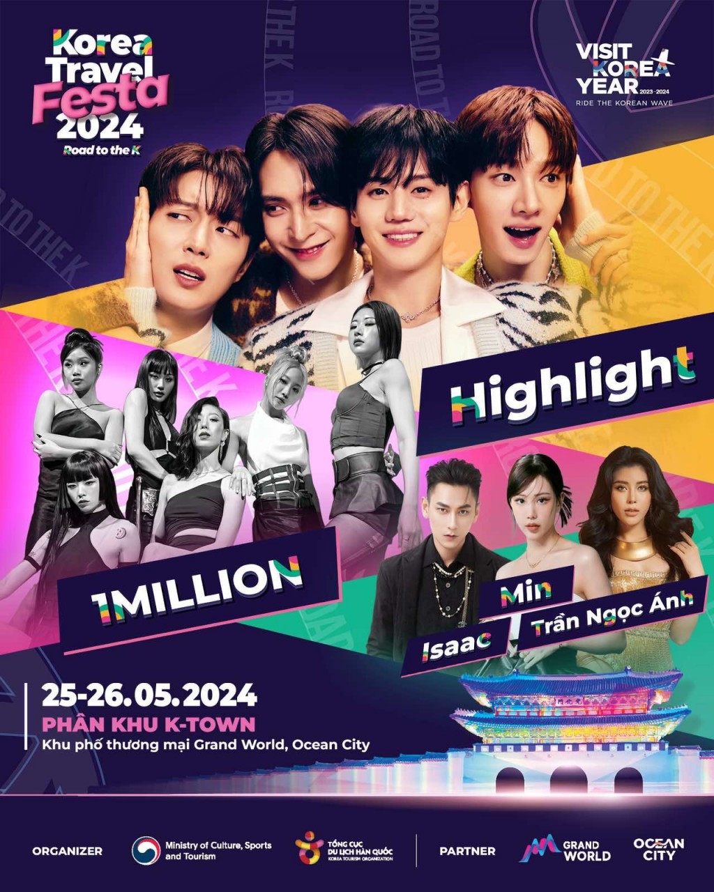 Nhóm nhạc Highlight cùng các nghệ sĩ nổi tiếng sẽ đem tới những bản hit đình đám, hứa hẹn làm bùng nổ sân khấu Korea Travel Festa