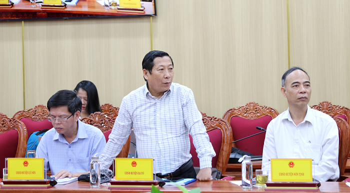 Đại biểu tham gia ý kiến tại cuộc họp (Ảnh: quangngai.gov.vn)