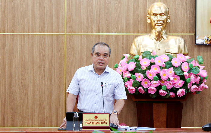 Phó Chủ tịch Thường trực UBND tỉnh  Quảng Ngãi Trần Hoàng Tuấn phát biểu tại cuộc họp (Ảnh: quangngai.gov.vn)