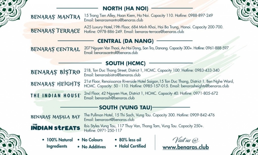 Hệ thống nhà hàng Ấn Độ nổi tiếng BENARAS tại Việt Nam.