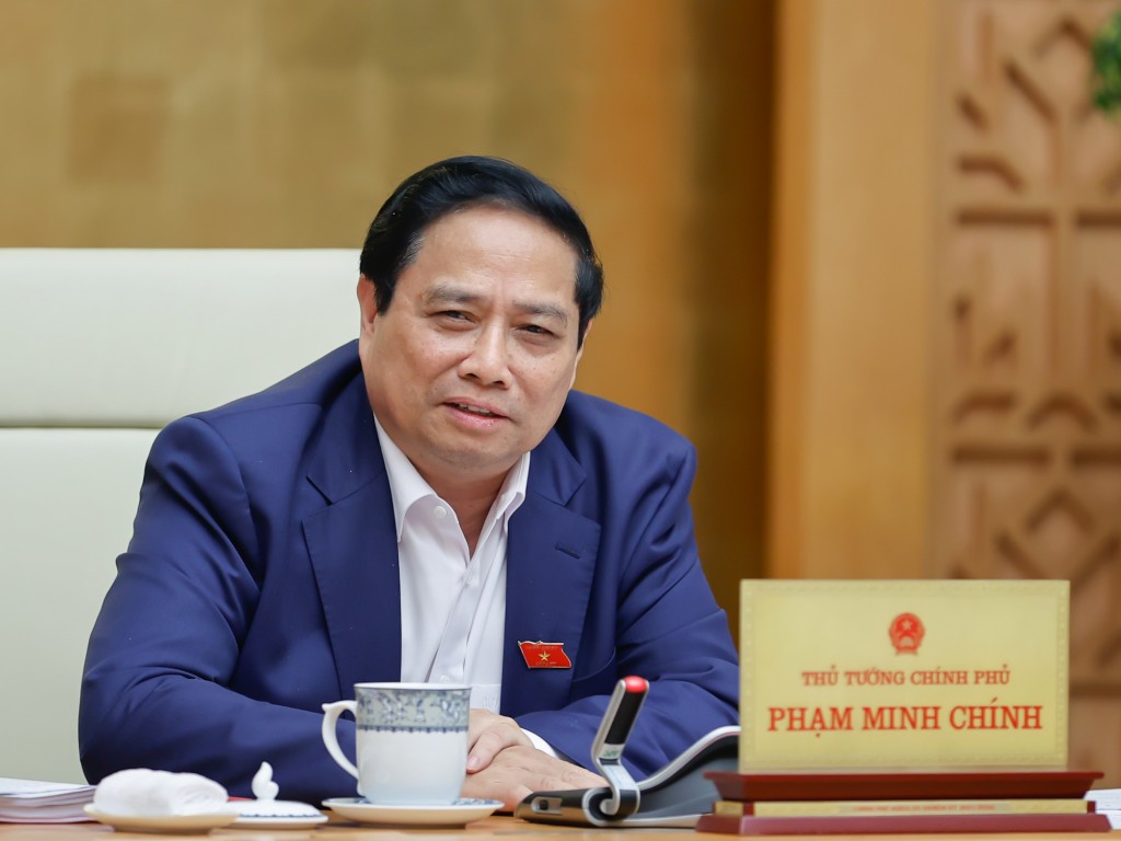 Kết luận phiên họp Chính phủ thường kỳ tháng 5, Thủ tướng Phạm Minh Chính nêu rõ, chính sách tiền tệ, tài khóa ưu tiên cho tăng trưởng càng cao càng tốt và kiểm soát lạm phát theo mục tiêu dưới 4,5% - Ảnh: VGP/Nhật Bắc