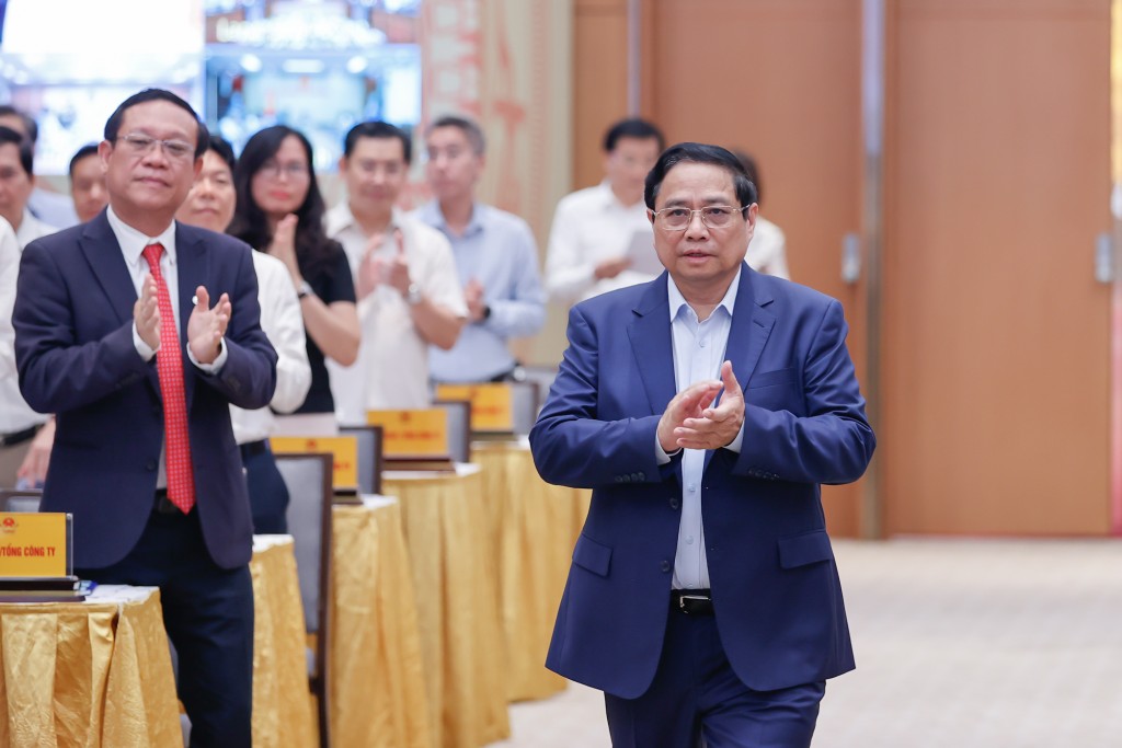 Thủ tướng Phạm Minh Chính dự Hội nghị tại điểm cầu chính trụ sở Chính phủ - Ảnh VGP/Nhật Bắc