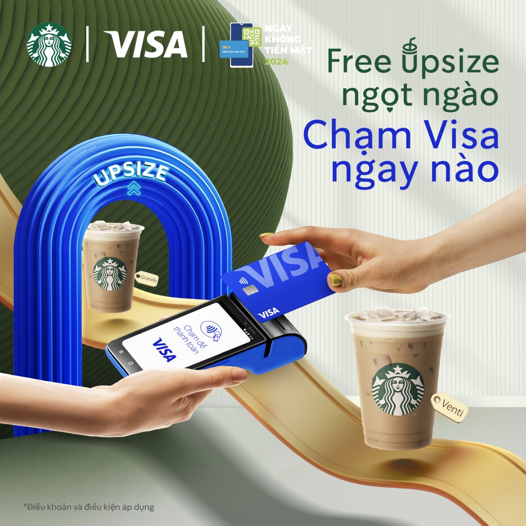 1. Free Upsize từ size Tall tại Starbucks khi thanh toán không tiếp xúc với thẻ Visa