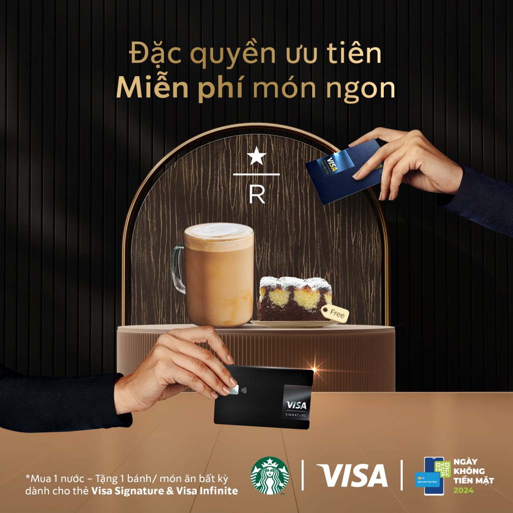 2. Miễn phí món ngon tại Starbucks với thẻ Visa