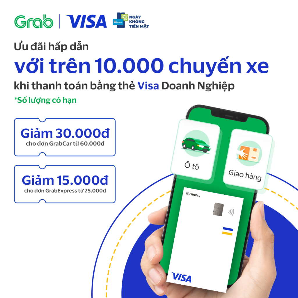 Grab tặng ưu đãi hơn 10.000 chuyến xe với thẻ Visa doanh nghiệp (1) Grab tặng ưu đãi hơn 10.000 chuyến xe với thẻ Visa doanh nghiệp (1)