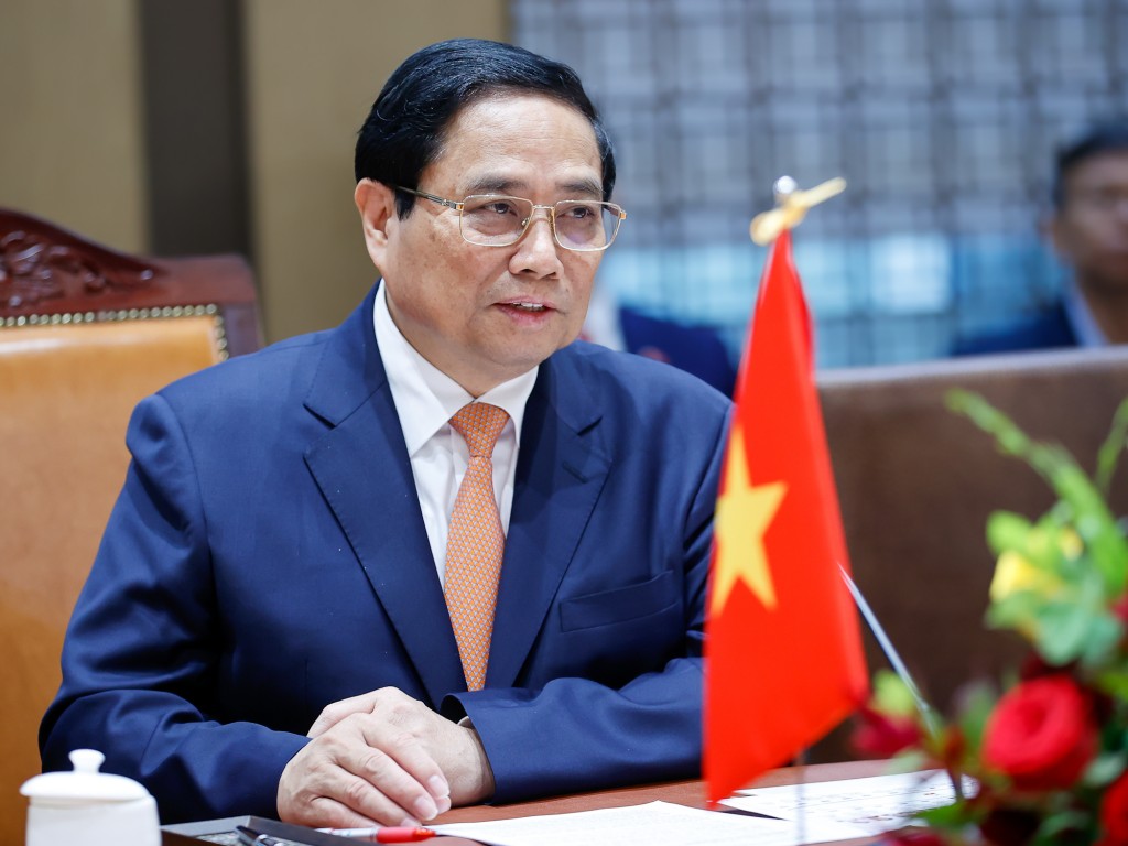 Thủ tướng Chính phủ Phạm Minh Chính đề nghị Quốc hội hai nước hợp tác chặt chẽ triển khai hiệu quả các cơ chế hợp tác song phương và đa phương - Ảnh: VGP/Nhật Bắc