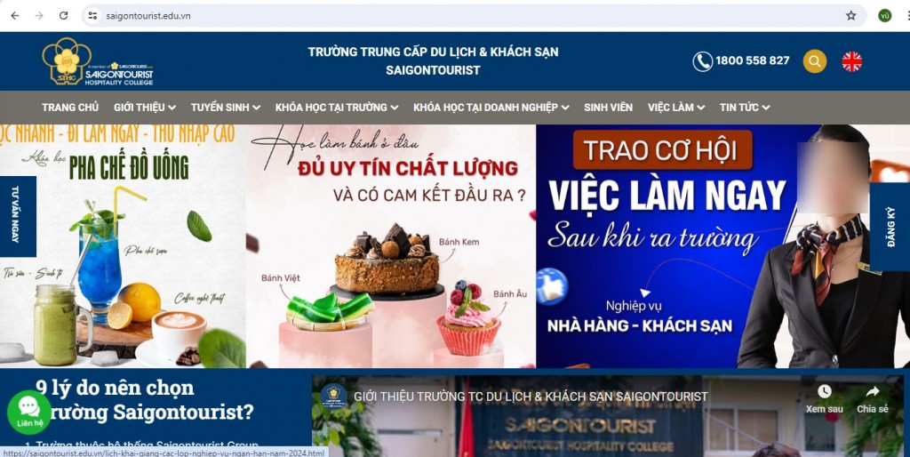 Thanh tra Sở Lao động - Thương binh và Xã hội TP Hồ Chí Minh đã phát hiện Trường Trung cấp Du lịch và khách sạn Saigontourist mở lớp đào tạo nghiệp vụ lễ tân khách sạn 5 sao chưa đăng ký, nhiều giáo viên không đủ điều kiện, tiêu chuẩn, trình độ giảng dạy (ảnh chụp màn hình website)