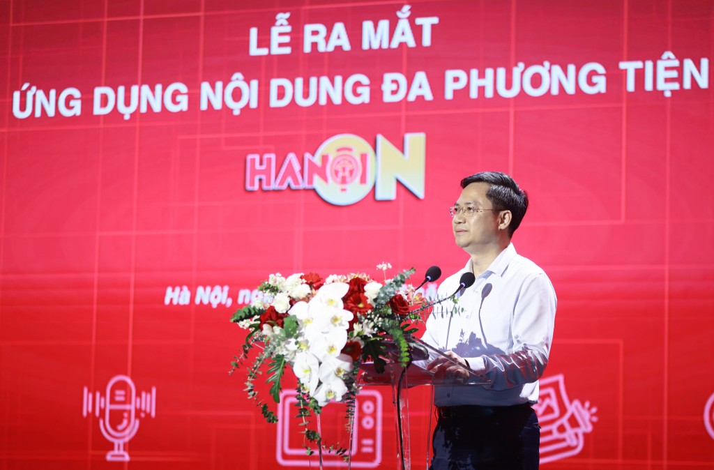 Đồng chí Hà Minh Hải - Phó Chủ tịch UBND thành phố Hà Nội phát biểu tại lễ ra mắt HANOI ON