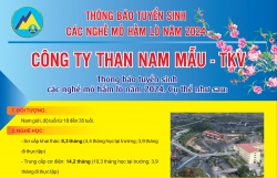 Công ty than Nam Mẫu - TKV thông báo tuyển sinh các nghề mỏ hầm lò năm 2024