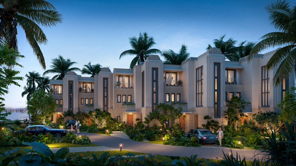 Kiến trúc Art Deco của những biệt thự Lagoon Residences nổi bật trên những thảm xanh nhiệt đới. Ảnh: BIM Land.