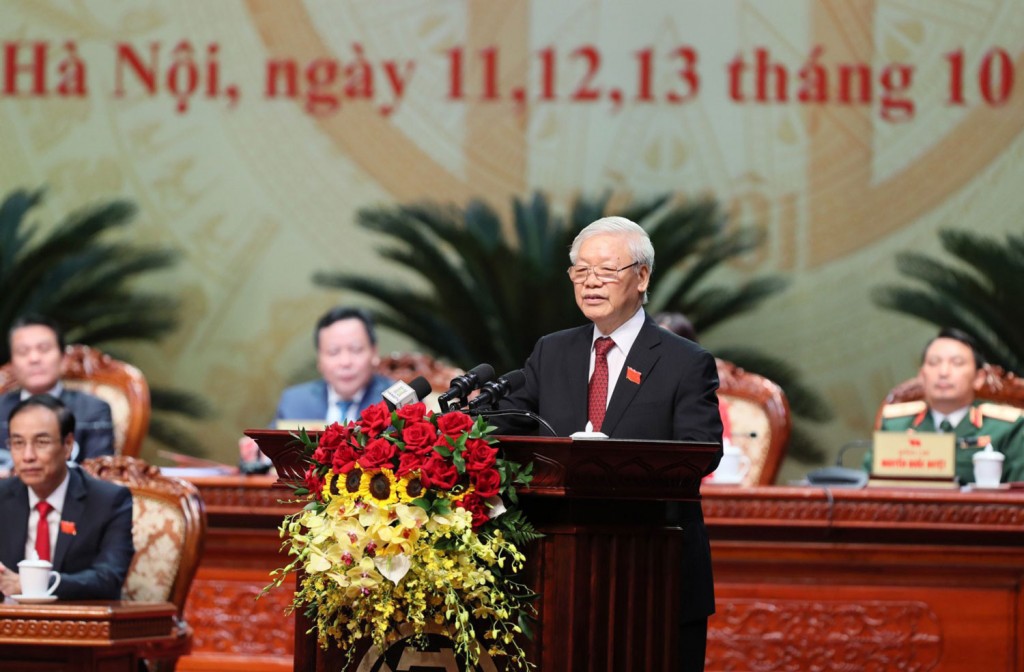 Tổng Bí thư Nguyễn Phú Trọng phát biểu tại Đại hội đại biểu Đảng bộ TP Hà Nội lần thứ XVII, nhiệm kỳ 2020 – 2025, ngày 12-10-2020. Ảnh: Viết Thành