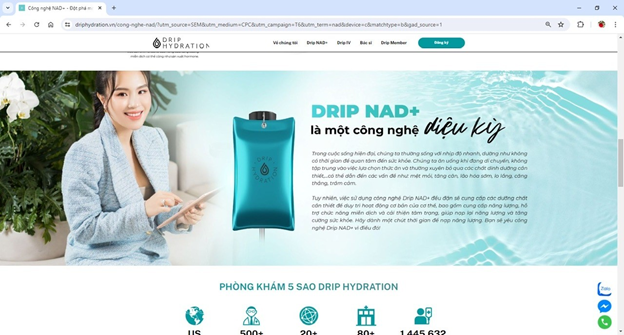 Quảng cáo trái phép về NAD+ trên trang web của Phòng khám đa khoa thuộc địa điểm kinh doanh Thành phố Hồ Chí Minh – Công ty Cổ phần Thương mại và Đầu tư 3T (ảnh: Sở Y tế TP HCM)