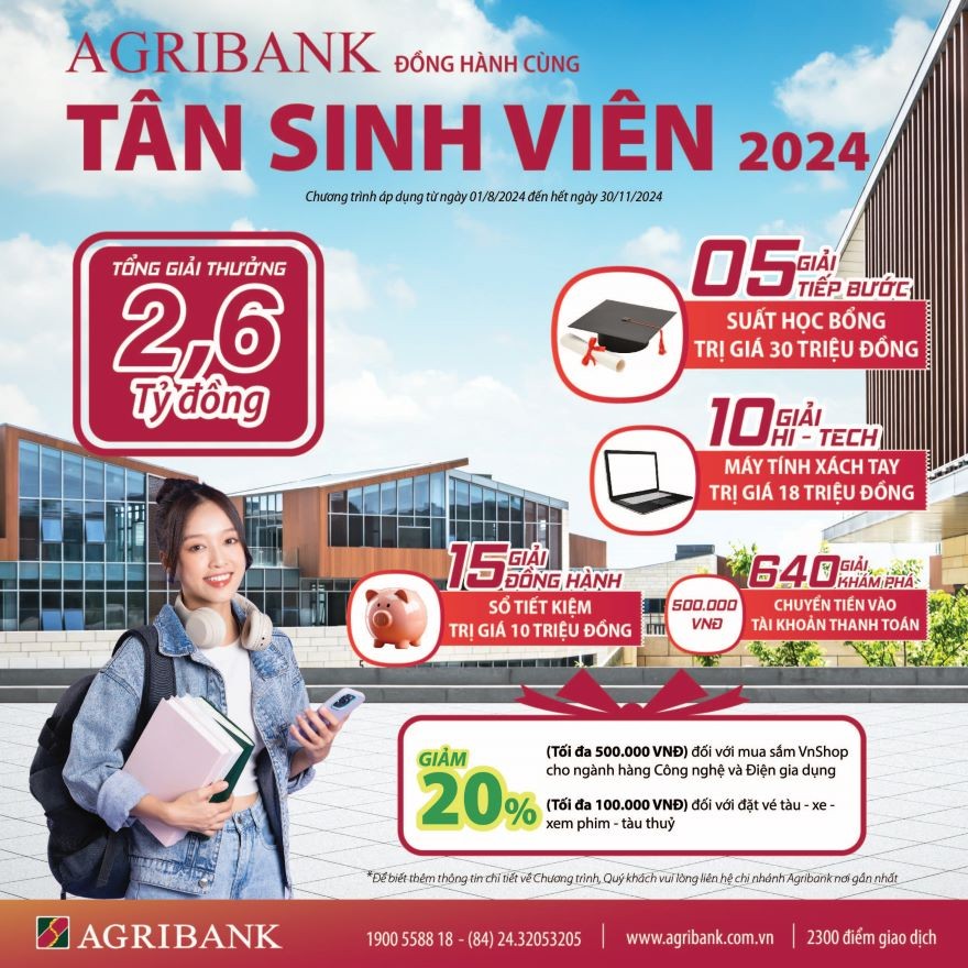 Agribank chi 2,6 tỷ đồng dành tặng tân sinh viên năm 2024