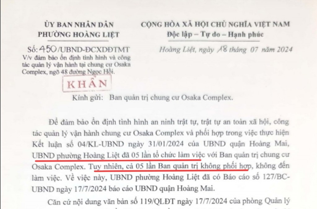 Cần xử lý dứt điểm tình trạng mất ANTT tại chung cư Osaka Complex