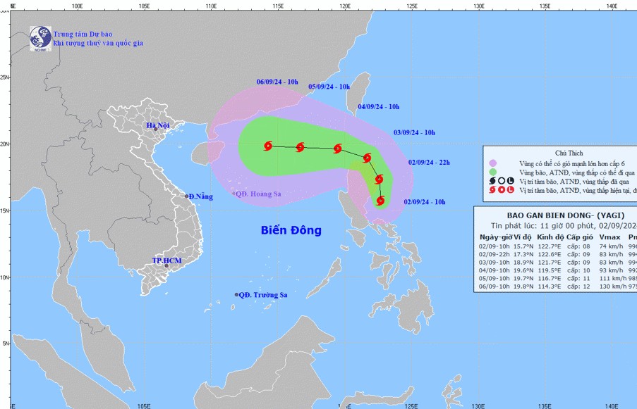 Bão YAGI giật cấp 11 sắp tiến vào Biển Đông, biển động dữ dội