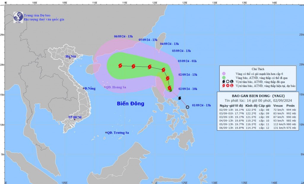 Bão Yagi đang mạnh dần vào Biển Đông, trở thành bão số 3