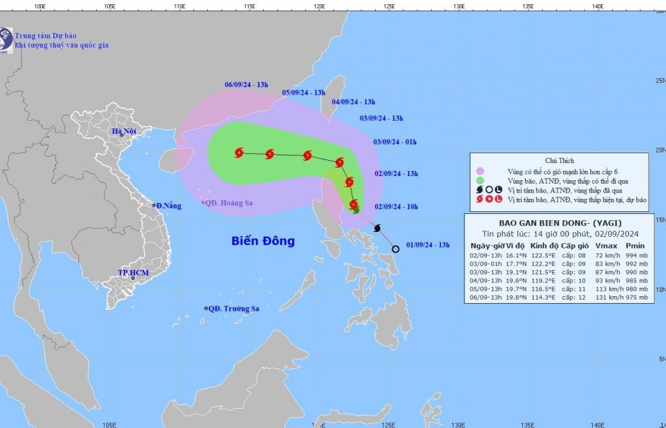 Bão Yagi đang mạnh dần vào Biển Đông, trở thành bão số 3