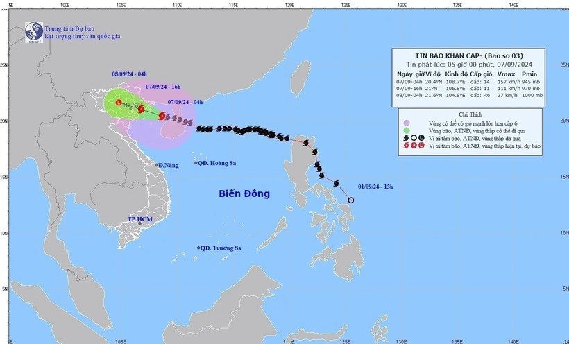 Hướng di chuyển của bão số 3